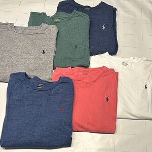 6 Pack Polo Ralph Lauren Men's Long Sleeve Tees - Blue, Green, Gray, Red, White